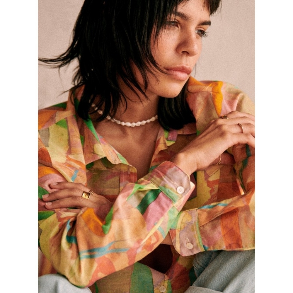 NWOT Sézane x Geoffroy Pithon Pierro Button Down - Solidarity Creation Blouse - Picture 2 of 3